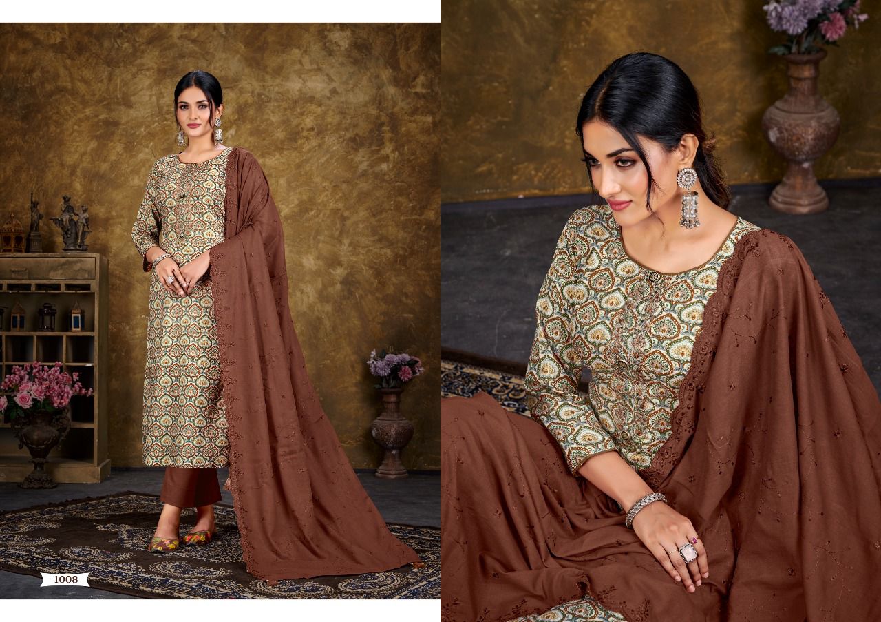 Hermitage Vogue New Fancy Casual Wear Printed Cotton Embroidery Dress Material Collection